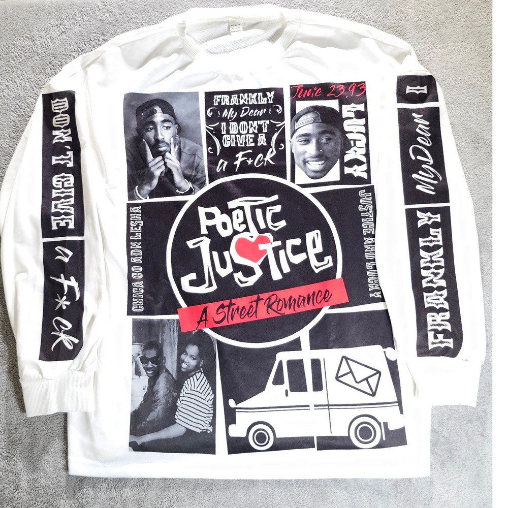 Poetic Justice Tupac Janet Jackson Graphic Long Sleeve Shirt White Streetwear L